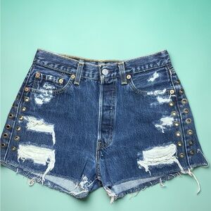 Custom Levi's Blue Distressed Jean Shorts
